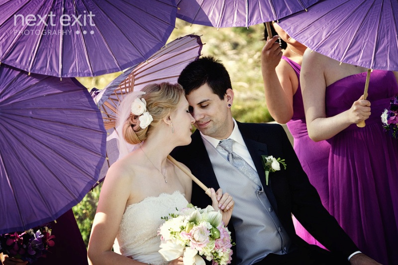 pepperdine chapel wedding purple parasols